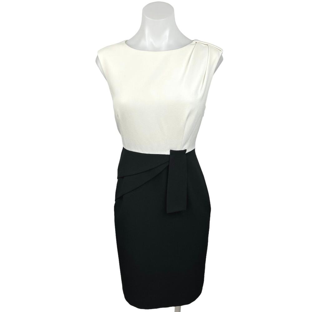 Adrianna Papell White Black Asymmetrical Peplum Sleeveless Mini Sheath Dress S - Picture 1 of 4